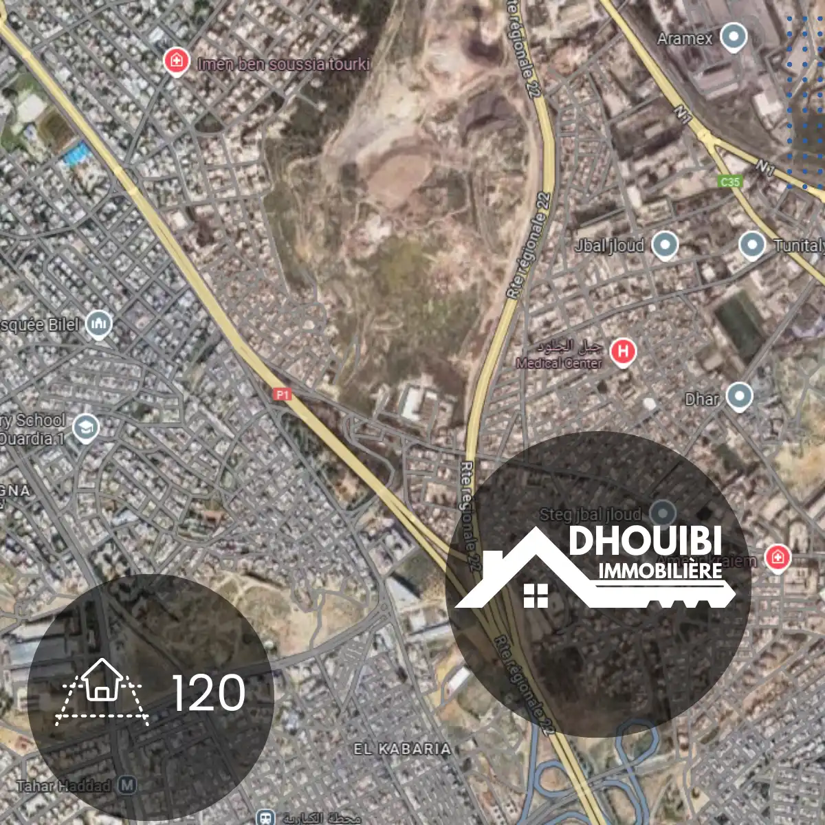 Terrain constructible El Ouardia à vendre – 120 mètre